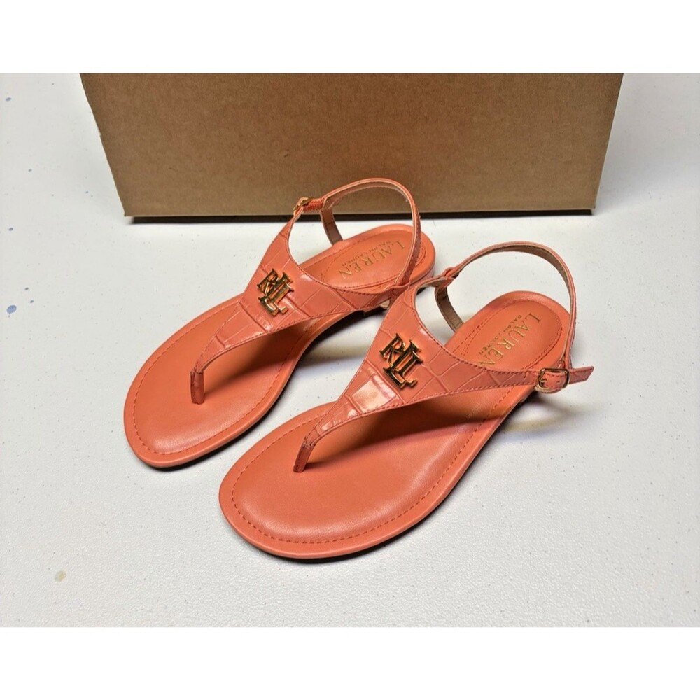 Lauren Ralph Lauren Ellington Flat Sandal Portside Coral Size 5M New